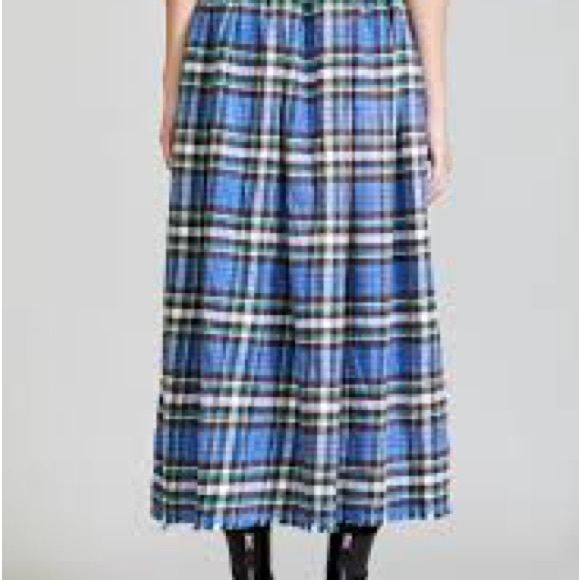 R13 100% Cotton Blue and Green Plaid Midi Skirt kilt - Picture 6 of 9